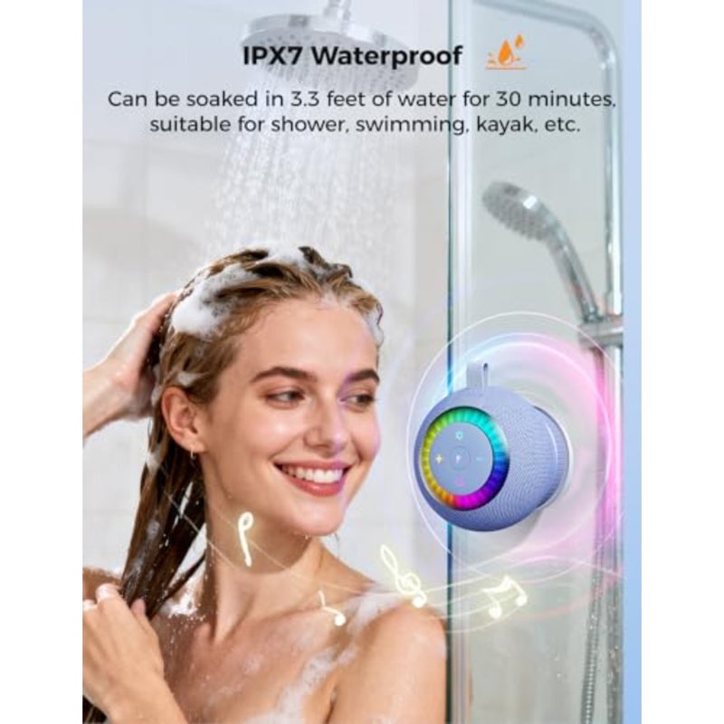 tooth Shower Speaker Waterproof IPX7: Removable Vacuum-Lock Suction Cup, 360° Surround Sound, RGB Light, Portable Wireless Speaker for Beach, Pool, Kayak, Back to School Gifts for Adult Teen - Image 2