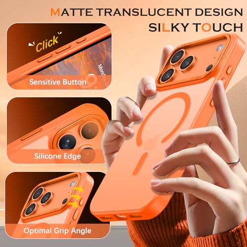 GUAGUA for iPhone 17 Pro Case Compatible with MagSafe iPhone 17 Pro Magnetic Case Translucent Matte Skin Feeling Shockproof Protective Anti-Scratch Case for Phone 17 Pro 6.3", Orange - Image 3