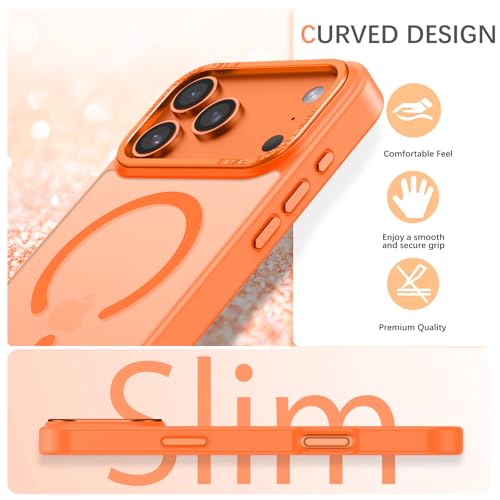 GUAGUA for iPhone 17 Pro Case Compatible with MagSafe iPhone 17 Pro Magnetic Case Translucent Matte Skin Feeling Shockproof Protective Anti-Scratch Case for Phone 17 Pro 6.3", Orange - Image 5