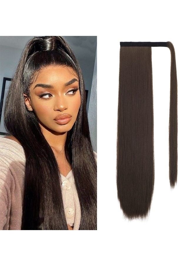SEIKEA Clip in Ponytail Extension Wrap Around Straight Hair for Women (28", Dark Chocolate Brown)  - Image 1