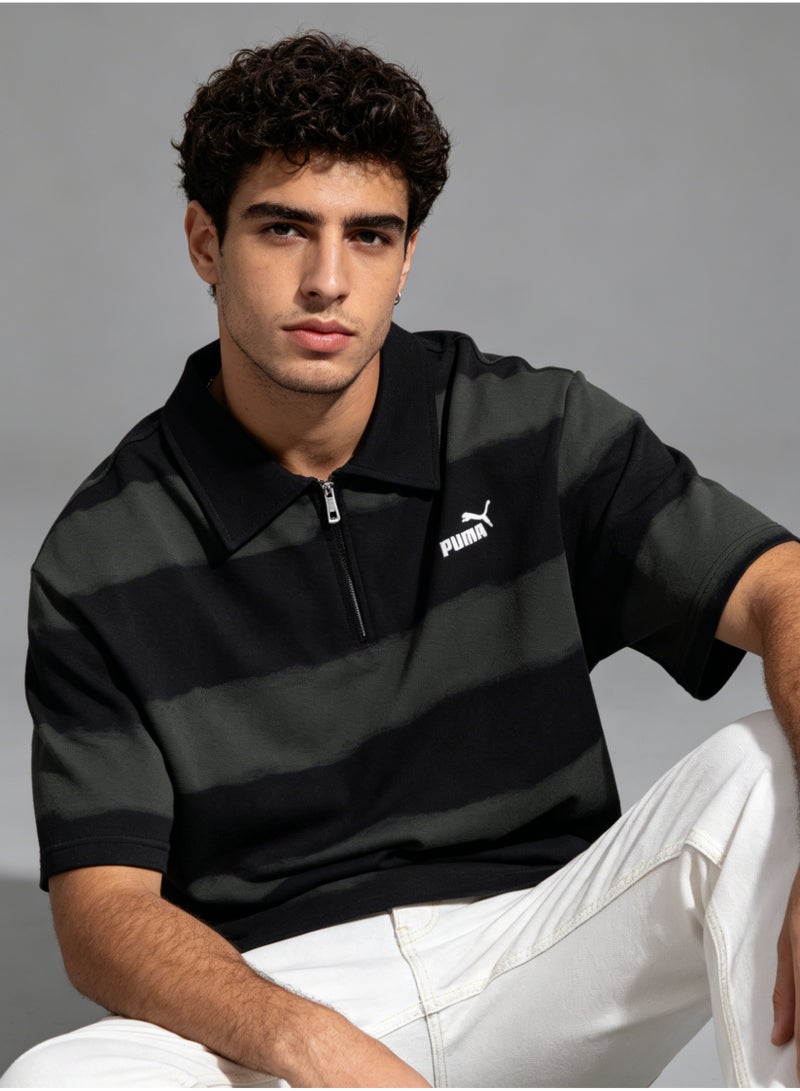 بوما بولو رجالي من PUMA بسحاب نصي، تصميم خطوط بأسلوب فرشاة، قصة واسعة عصرية - أسود/أخضر زيتوني - Image 3