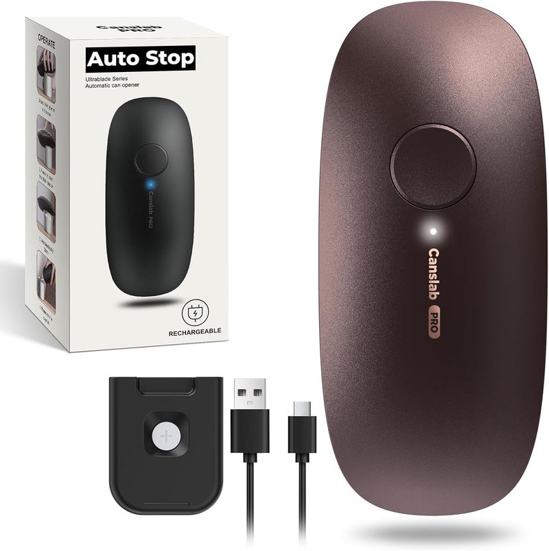 Canslab Ultrablade PRO Auto Stop USB Rechargeable Can Opener for Kitchen for Seniors with Arthritis, Long Battery Life, Handfree One Touch, Side Cut for Smooth Edge, Wall Mounted Small Size, Brown - Image 1