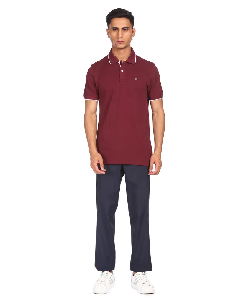 Arrow Tipped Cotton Solid Polo Shirt