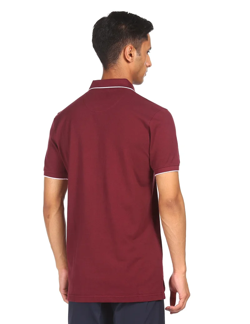 Arrow Burgundy Tipped Cotton Solid Polo Shirt for Men | Best Price UAE
