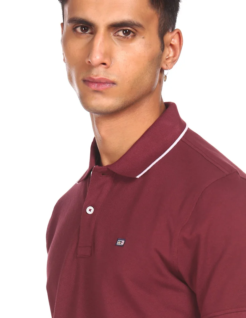 Arrow Burgundy Tipped Cotton Solid Polo Shirt for Men | Best Price UAE