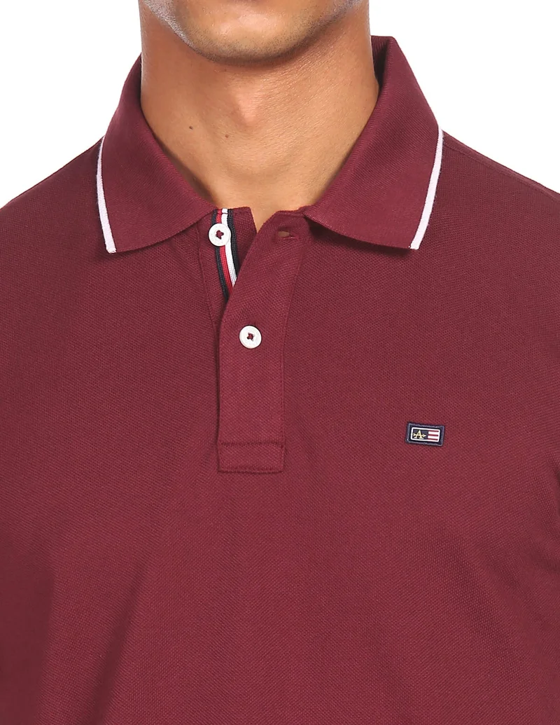 Arrow Burgundy Tipped Cotton Solid Polo Shirt for Men | Best Price UAE