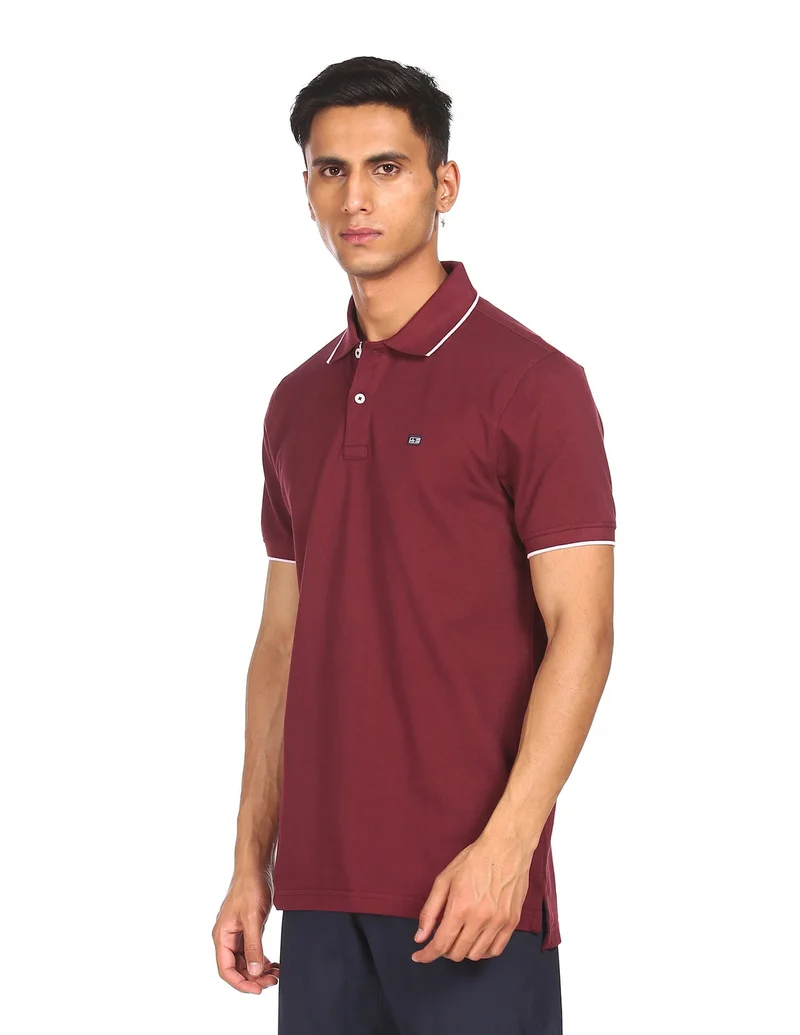 Arrow Burgundy Tipped Cotton Solid Polo Shirt for Men | Best Price UAE