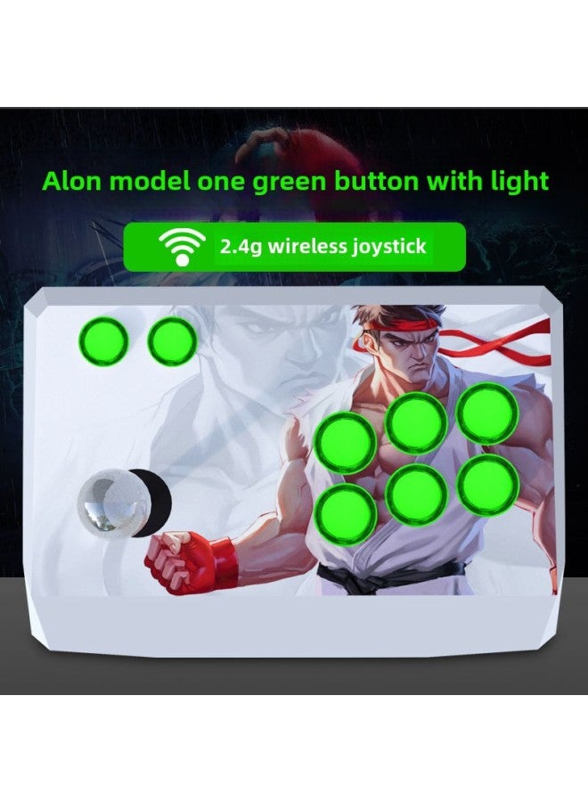 Wireless Arcade Rocker Computer Mobile Phone Tablet Fighting Three And Rocker Boxing Emperor 97 Home Game Console-Product Color:Wireless Joystick Aaron Green With Light  - Image 1