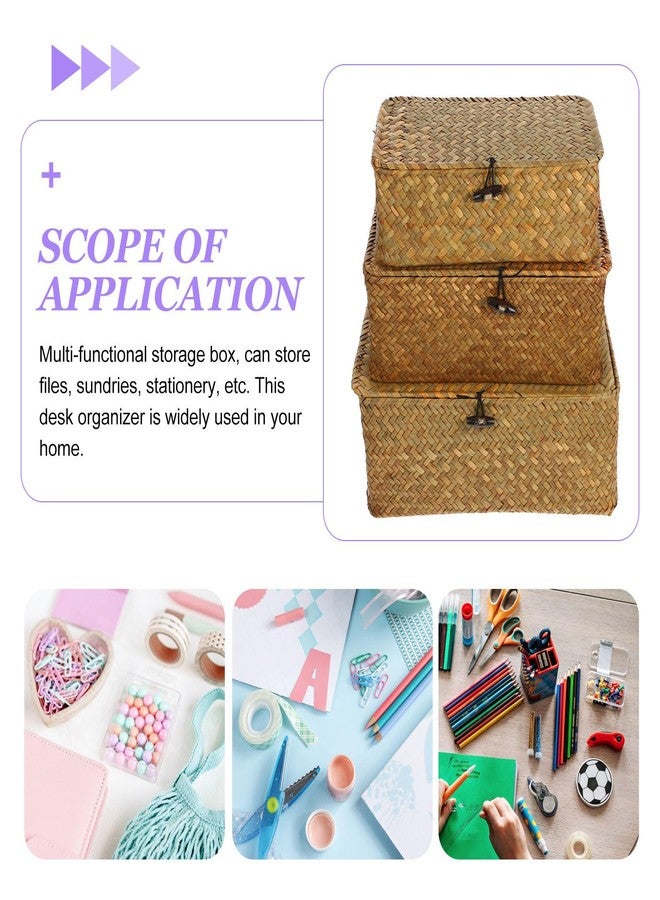 Vosarea Rattan Storage Basket Makeup Organizer Multipurpose Container with Lid (S//L) - Image 5
