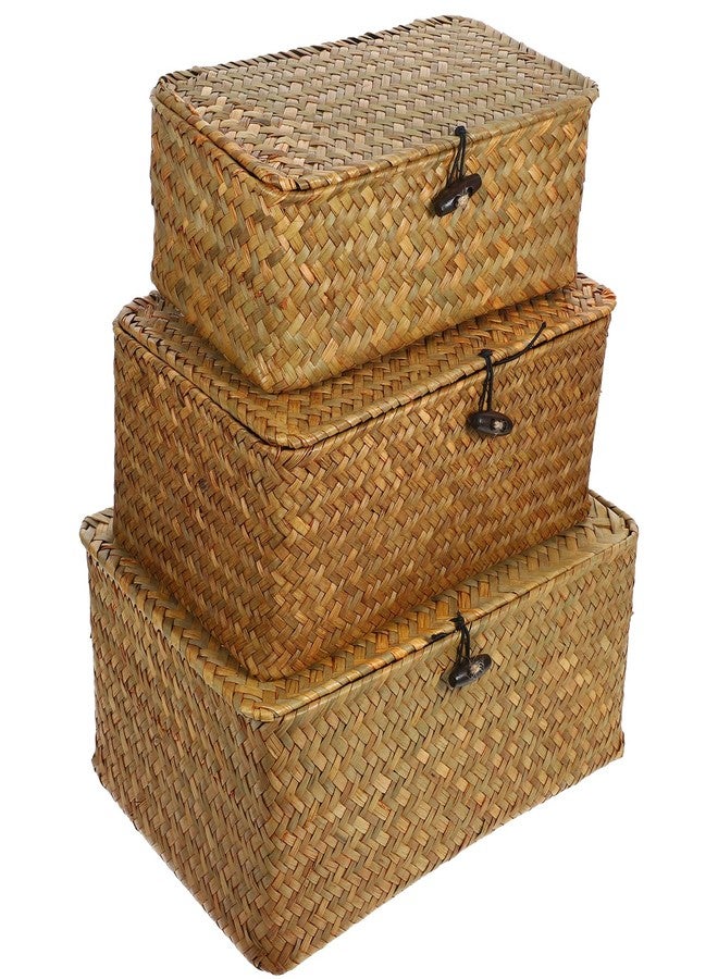 Vosarea Rattan Storage Basket Makeup Organizer Multipurpose Container with Lid (S//L) - Image 1