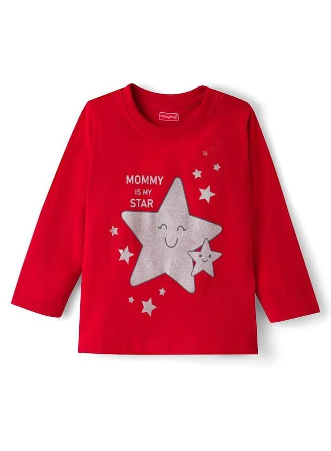 Babyhug Babyhug Cotton Knit Full Sleeves Star Printed Pajama Night Suit - Red