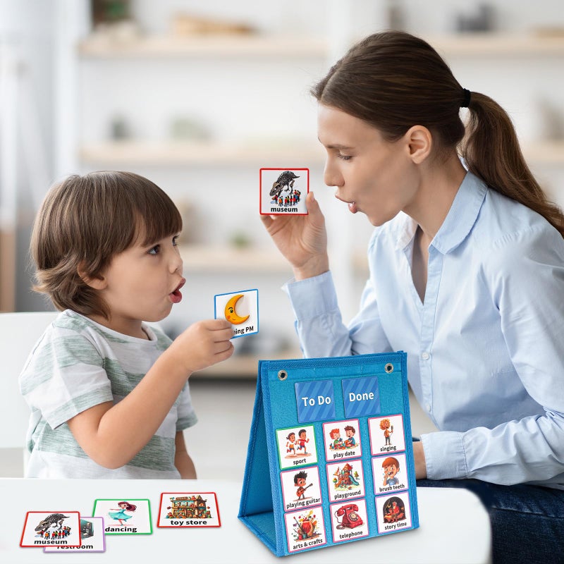 ProCase Visual Schedule for Kids, Daily Routine Core Chart Calender Morning Bedtime Communication Cards Learning Material Wall Planner Behavioral Tool for Kid Toddler Home School -Blue - Image 3