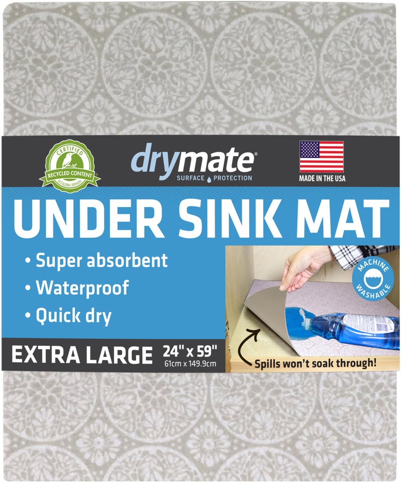 Drymate Premium XL Under Sink Mat Waterproof Cabinet Protection Mats for Kitchen Bathroom Absorbent Shelf Liners SlipResistant NonAdhesive Machine Washable USA Made24x59Tan