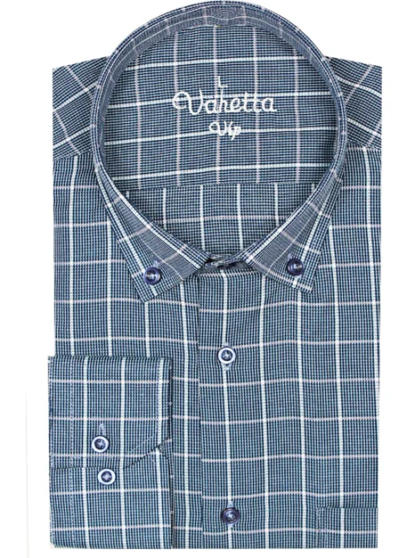 Varetta Men's Green Check Collar Buttoned Long Sleeve Shirt with Pocket XL