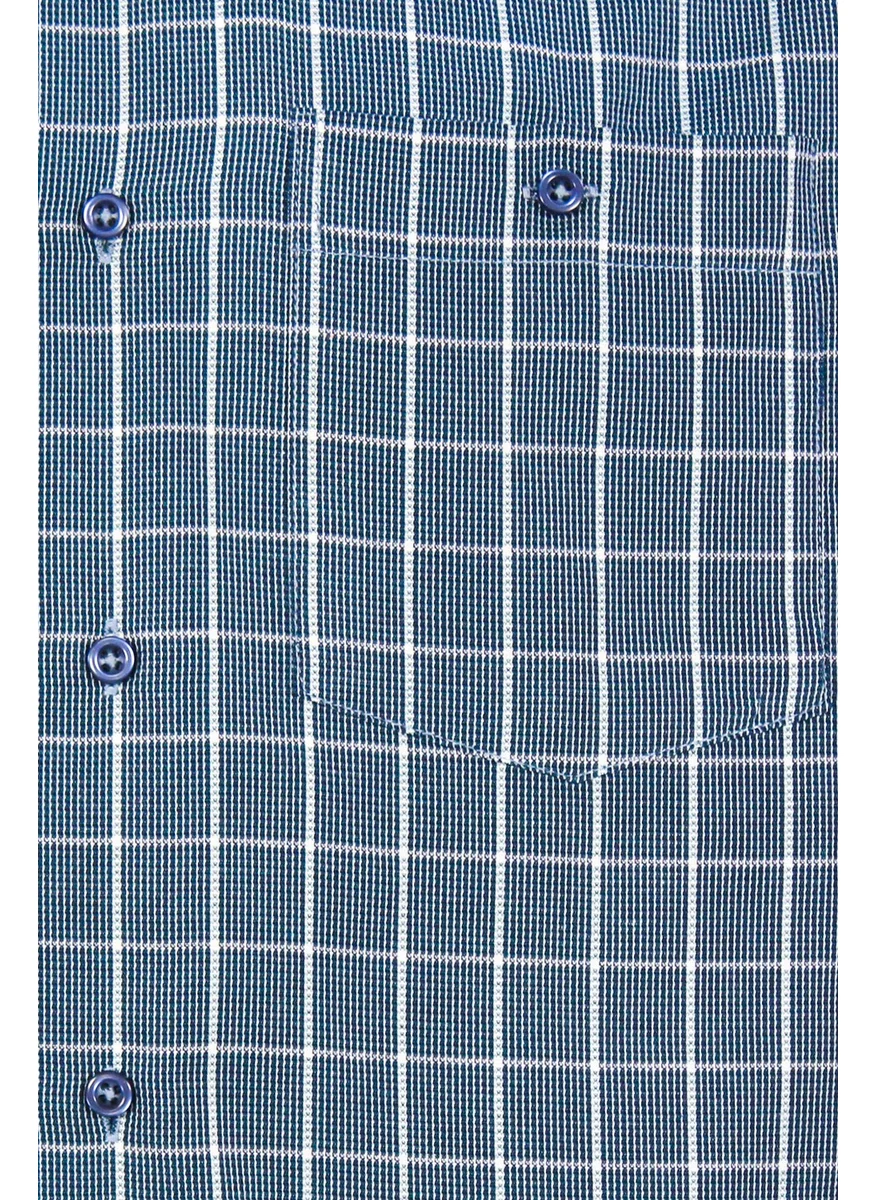 Varetta Men's Green Check Collar Buttoned Long Sleeve Shirt with Pocket XL