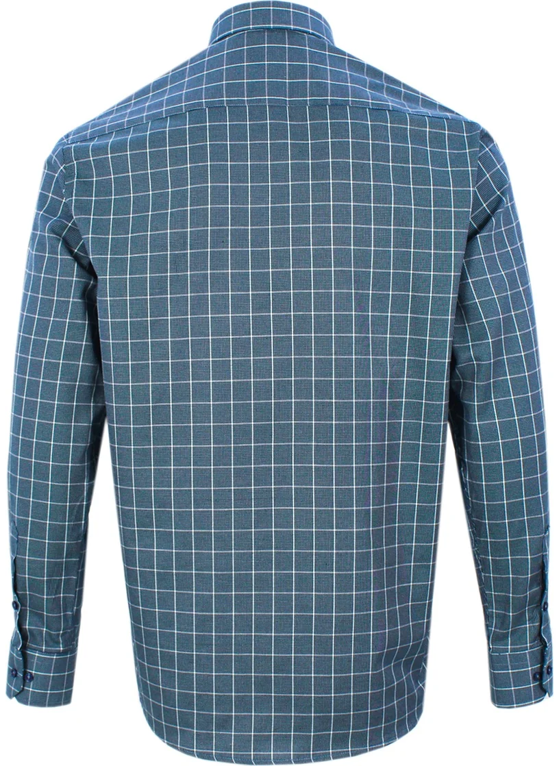 Varetta Men's Green Check Collar Buttoned Long Sleeve Shirt with Pocket XL