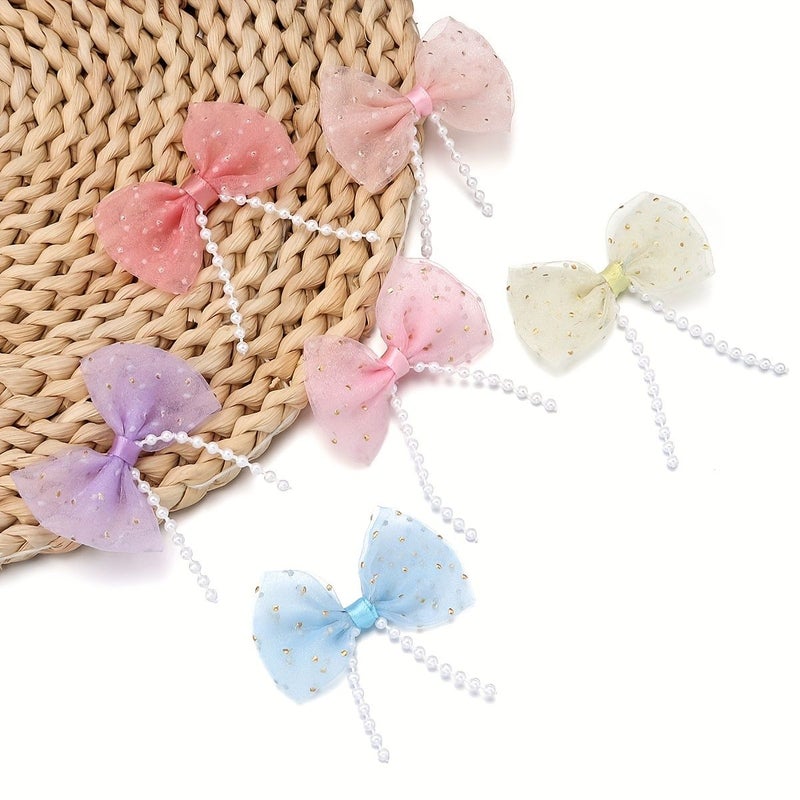 10 Pcs Dark Pink Polka Dot Mesh Bows For Diy Crafts Shoes Hats Bags Hair Decorations - Image 2