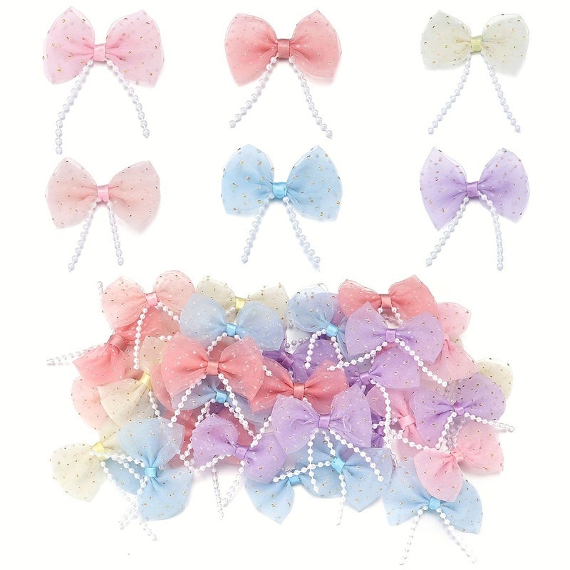 10 Pcs Dark Pink Polka Dot Mesh Bows For Diy Crafts Shoes Hats Bags Hair Decorations - Image 1