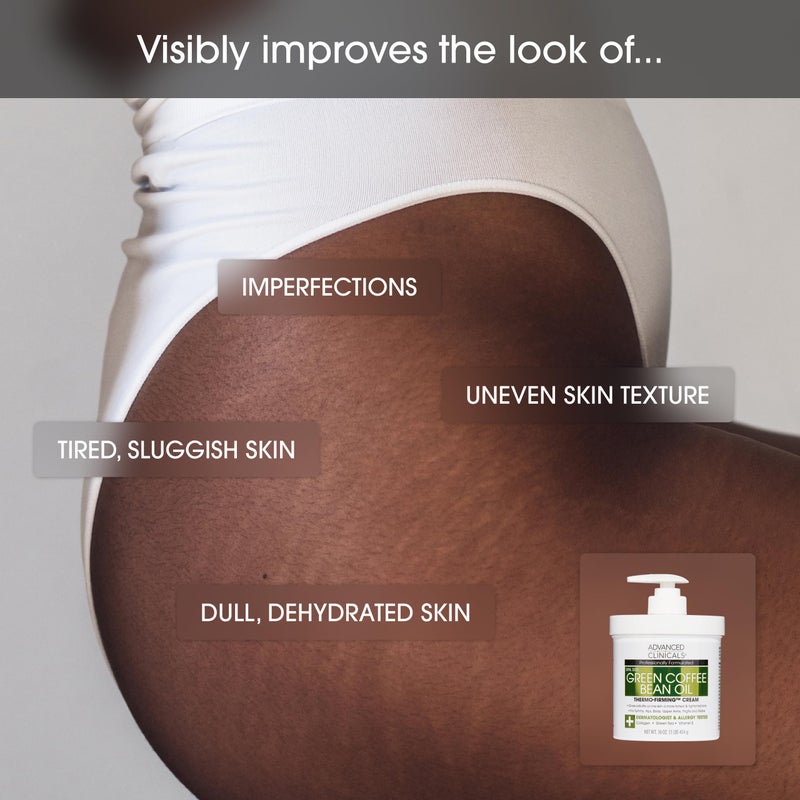 Advanced Clinicals Green Coffee Bean Thermo - Firming Body Lotion | Caffeine Infused Collagen Cream Moisturizer & Body Cream For Women, Stomach, Legs, & To Improve Look Of Textured Crepey Skin, 16 Oz - Image 4