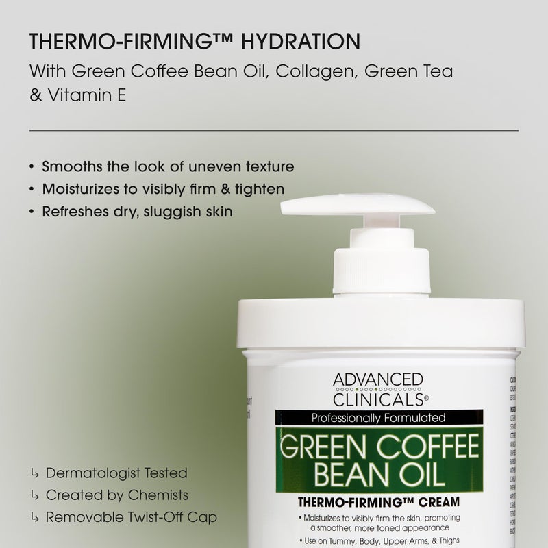 Advanced Clinicals Green Coffee Bean Thermo - Firming Body Lotion | Caffeine Infused Collagen Cream Moisturizer & Body Cream For Women, Stomach, Legs, & To Improve Look Of Textured Crepey Skin, 16 Oz - Image 2