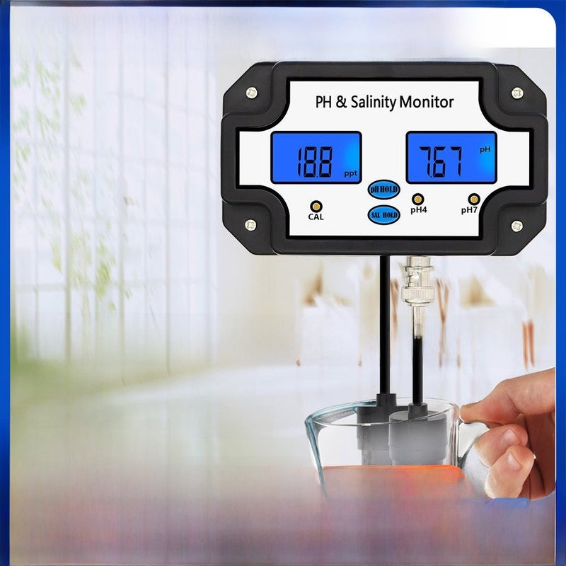 2-in-1 pH  Salinity Monitor for Aquariums, Pools, Spas, and Gardening