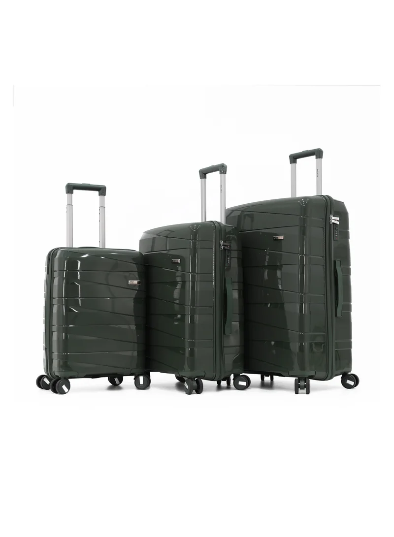 ديليكسي Unbreakable Hardshell PP Luggage Set with 8 Wheels Thick Shell Multi Layer PP 3 Piece Set, 20, 24, 28 Inch (Green)