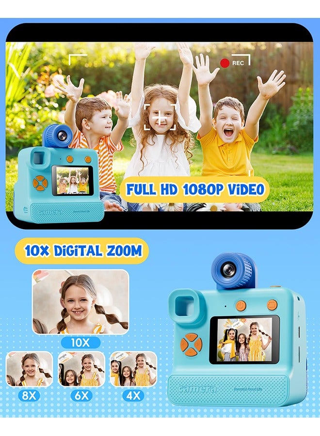 شو وو طباعة فورية لكاميرا الأطفال، هدايا عيد ميلاد للفتيات الصغيرات والأولاد من سن 3 إلى 12 عامًا، كاميرا رقمية سيلفي 24 ميجابكسل و1080 بكسل مع 3 لفات ورق طباعة بدون حبر وبطاقة SD 32 جيجا - أزرق - Image 5