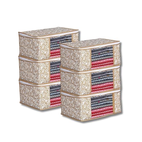 BB BACKBENCHERS Saree Cover/Bags/Organizer For Wardrobe - Foldable Saree Covers With Zip, Multipurpose Storage Bag For Suit, Lehanga, Dress Packing With Transparent Window, Pack of 6 (CHIKU) - Image 1