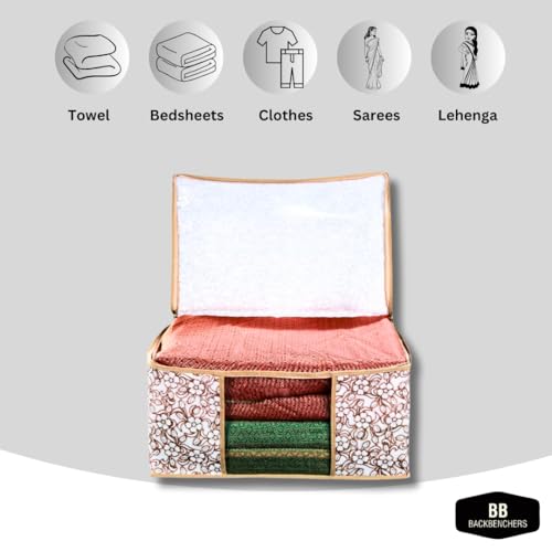 BB BACKBENCHERS Saree Cover/Bags/Organizer For Wardrobe - Foldable Saree Covers With Zip, Multipurpose Storage Bag For Suit, Lehanga, Dress Packing With Transparent Window, Pack of 6 (CHIKU) - Image 4