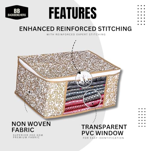BB BACKBENCHERS Saree Cover/Bags/Organizer For Wardrobe - Foldable Saree Covers With Zip, Multipurpose Storage Bag For Suit, Lehanga, Dress Packing With Transparent Window, Pack of 6 (CHIKU) - Image 2