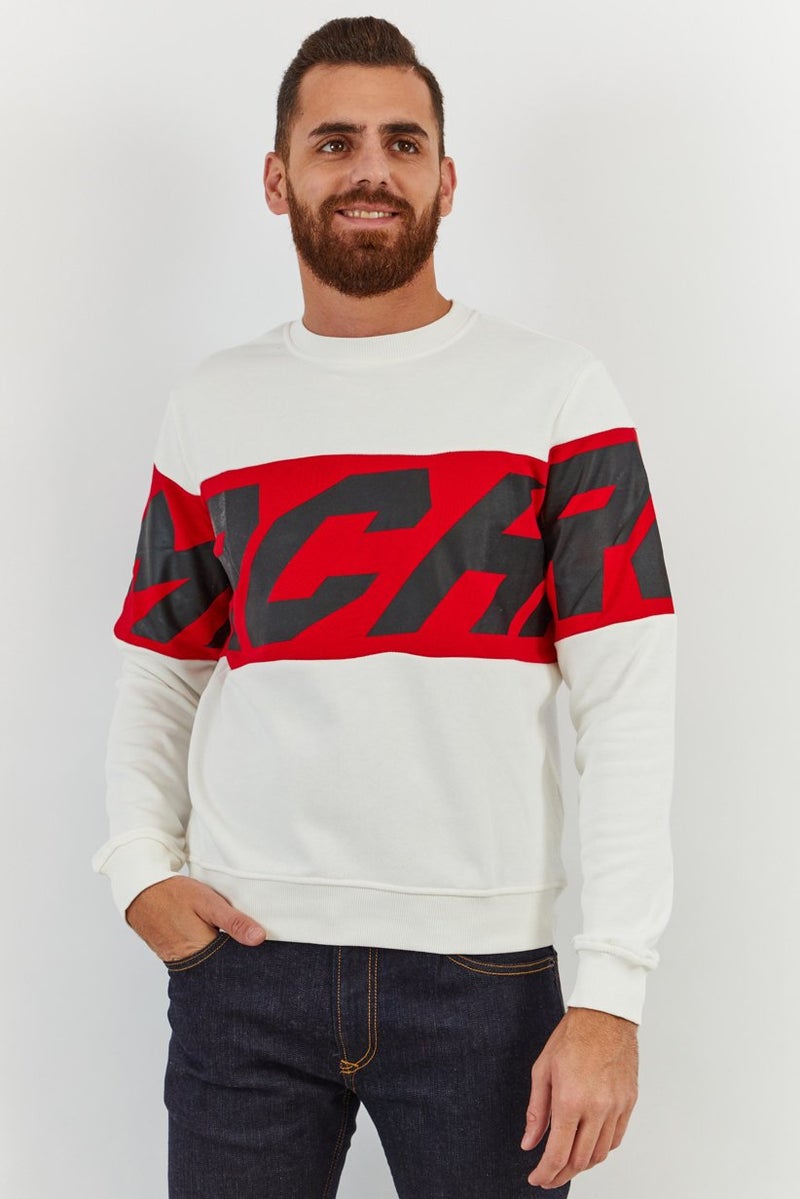 JOHN RICHMOND Men Sport Fit Crew Neck Graphic Sweatshirt, White - Image 1