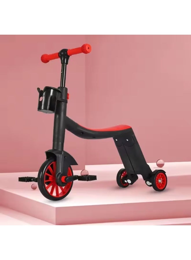 Macon 3-in-1 Kids Convertible Scooter, Balance Bike & Tricycle ,Adjustable 3-Wheel Toddler Ride-On with Pedals, Indoor & Outdoor Fun for Ages 2-8, Red/Black - Image 1