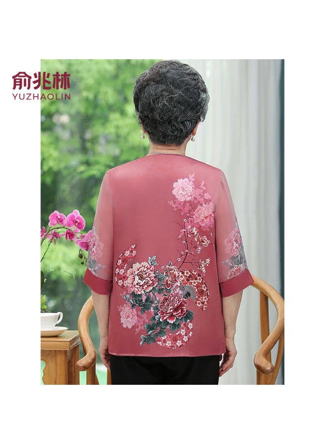 Yuzhaolin Middle-aged And Elderly Women's Summer Short Sleeve Two-piece Set Y232a1486