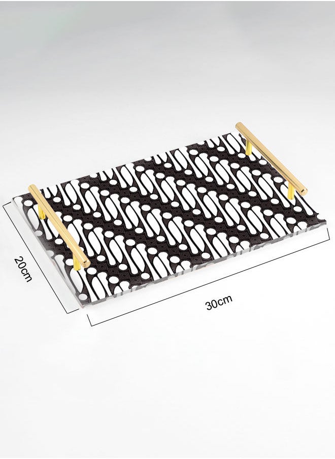 LOWHA Decorative Acrylic Serving Tray with Gold Color Metal Handles Parang Batik Pattern 20x30cm  - Image 2