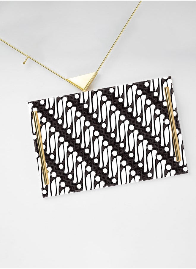 LOWHA Decorative Acrylic Serving Tray with Gold Color Metal Handles Parang Batik Pattern 20x30cm  - Image 3