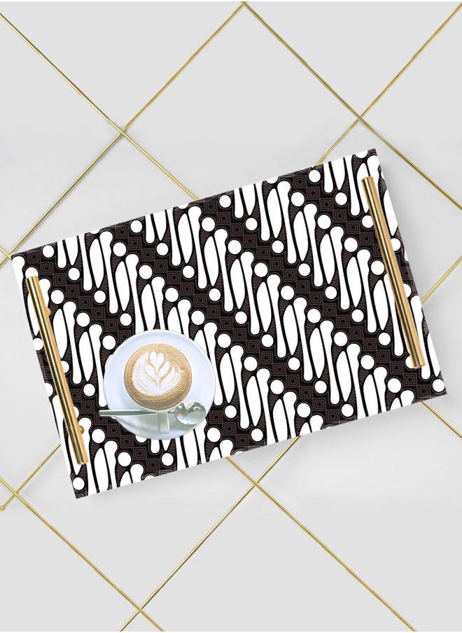 LOWHA Decorative Acrylic Serving Tray with Gold Color Metal Handles Parang Batik Pattern 20x30cm  - Image 5