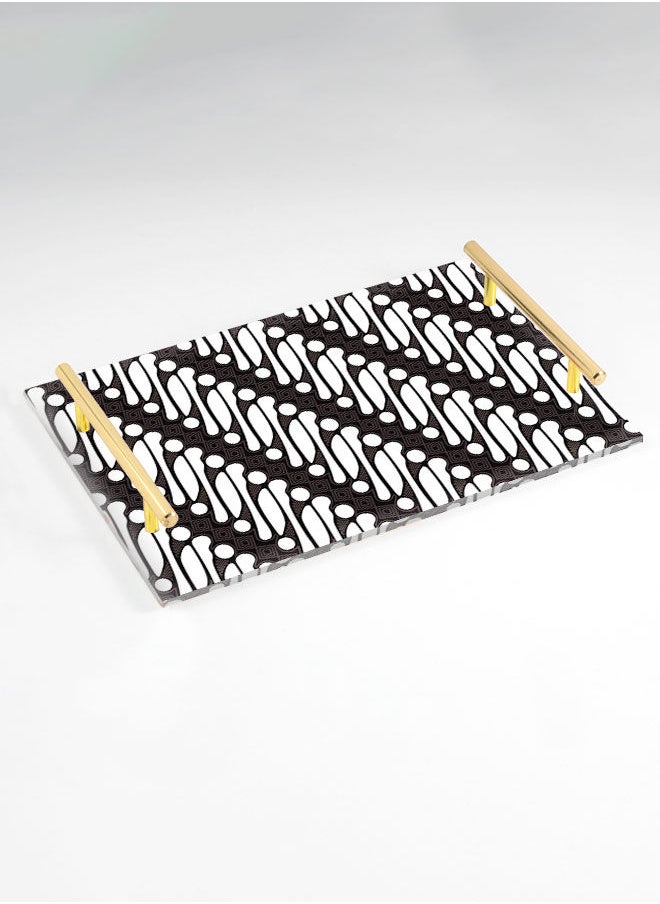 LOWHA Decorative Acrylic Serving Tray with Gold Color Metal Handles Parang Batik Pattern 20x30cm  - Image 1