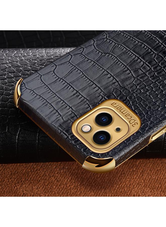 S-TOP Case For iPhone 14 Plus 6D Electroplating Crocodile Texture Phone Case With Holder - Image 4