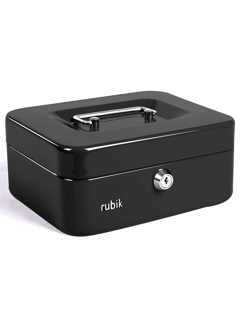 Rubik صندوق نقود متوسط الحجم مصنوع من الفولاذ مع صينية وقفل، صندوق نقود محمول متين وآمن للفواتير والمجوهرات والإيصالات والعملات المعدنية (20 × 16 × 9 سم) أسود - Image 3
