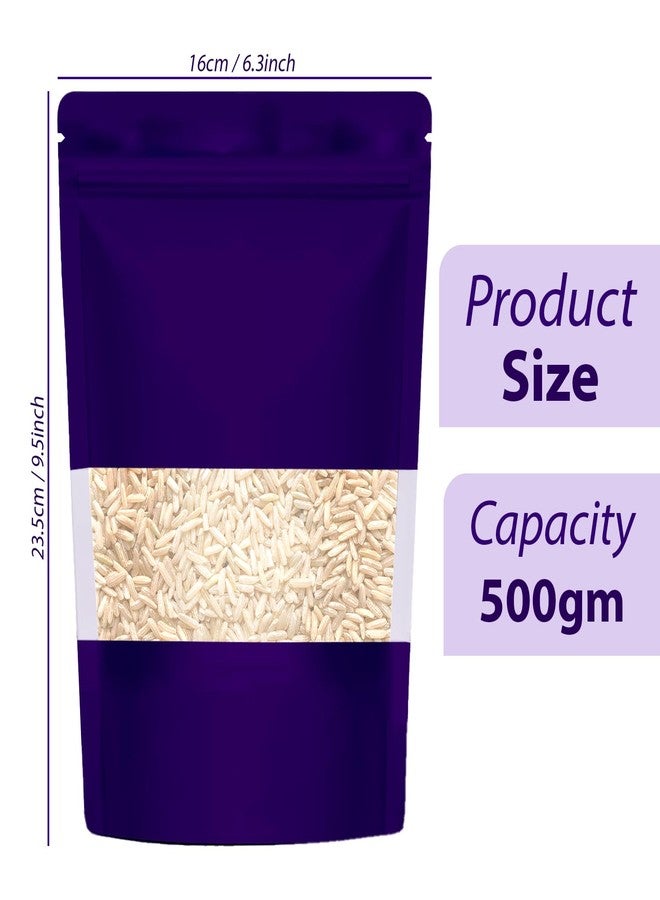 SKY FLEXI PACK Matte Purple Zip Lock Stand Up Pouches | 16×23.5 cm | 500gm | Pack of 15 | Reusable, Airtight Polyester Storage Bags with Transparent Window | Food Storage, Leakproof, Self Sealing Multi-Purpose - Image 2