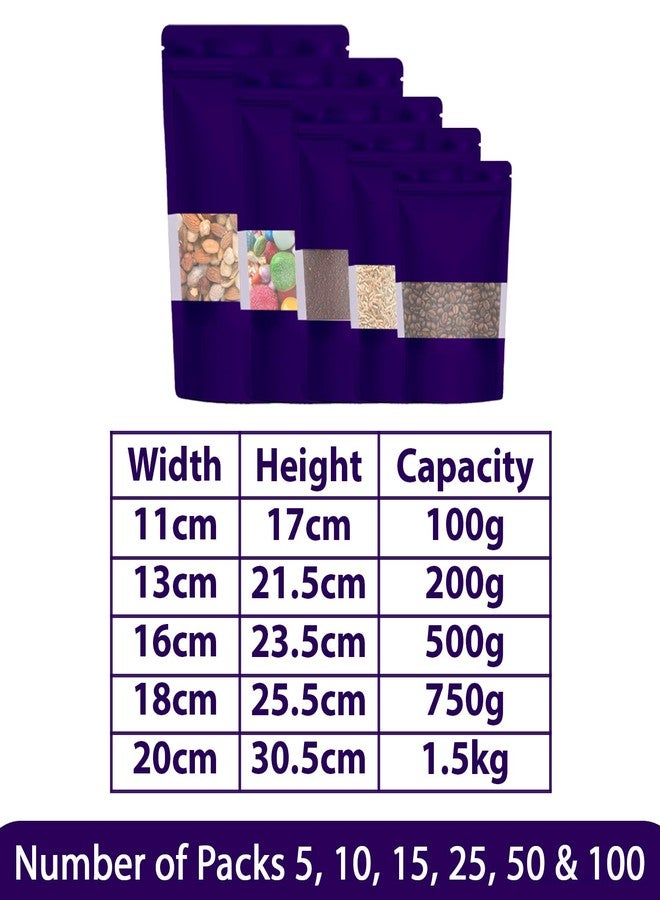 SKY FLEXI PACK Matte Purple Zip Lock Stand Up Pouches | 16×23.5 cm | 500gm | Pack of 15 | Reusable, Airtight Polyester Storage Bags with Transparent Window | Food Storage, Leakproof, Self Sealing Multi-Purpose - Image 5