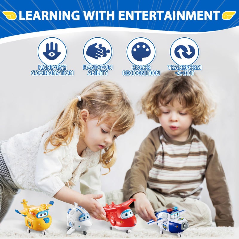 Super Wings 5" Transformers Toys 4-Pack Action Figure Tobot, Transforming Airplane Robot Toys, Educational Toys for Boys & Girls Age 3+, Gifts for Preschool Kids, Jett, Paul, Donnie, Astra - Image 4