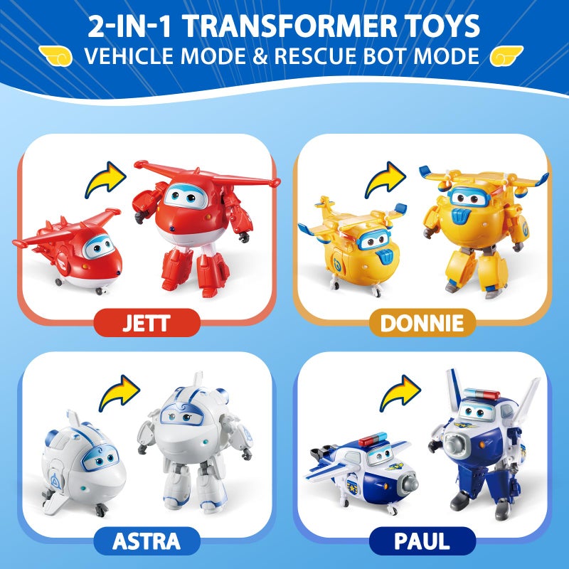 Super Wings 5" Transformers Toys 4-Pack Action Figure Tobot, Transforming Airplane Robot Toys, Educational Toys for Boys & Girls Age 3+, Gifts for Preschool Kids, Jett, Paul, Donnie, Astra - Image 2