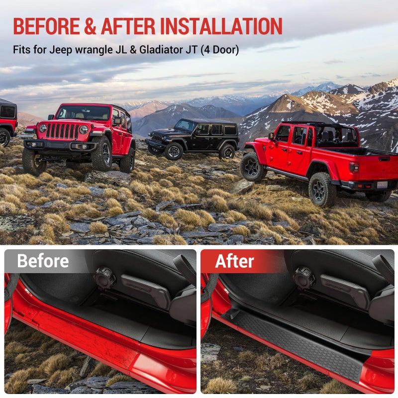 Utiiy Door Sill Guards Kit Fit for 2018-2025 Jeep Wrangler JL Unlimited, Door Sill Protector for 2020-2025 Jeep Gladiator, Entry Guard Protector for 2024 Wrangler JLU&Gladiator JT 4 Door Accessories - Image 3