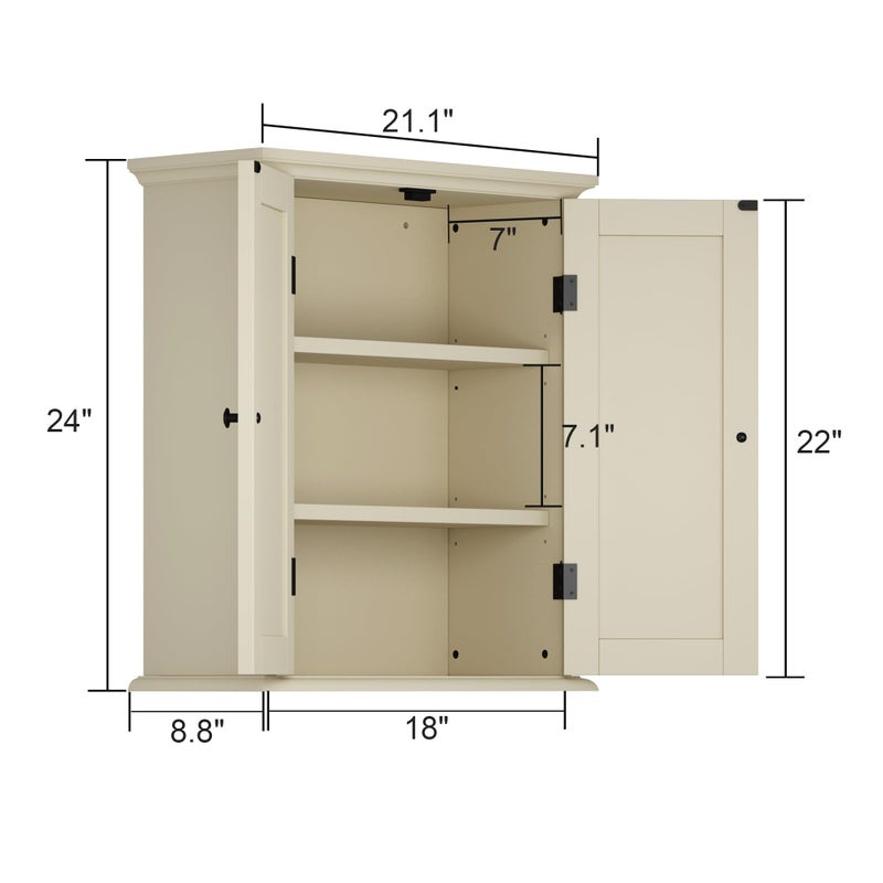 ChooChoo Bathroom Wall Cabinet, Over The Toilet Space Saver Storage Cabinet, Medicine Cabinet with 2 Door and Adjustable Shelves, Cupboard, Cream Yellow - Image 2