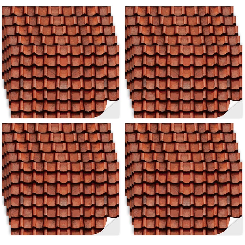 Flutesan 12 Pcs Miniature Dollhouse Wallpaper and Flooring Peel and Stick Mini DIY Self Adhesive Dollhouse Accessories 827 x 1169 Inch Roof Tiles Clay - Image 3