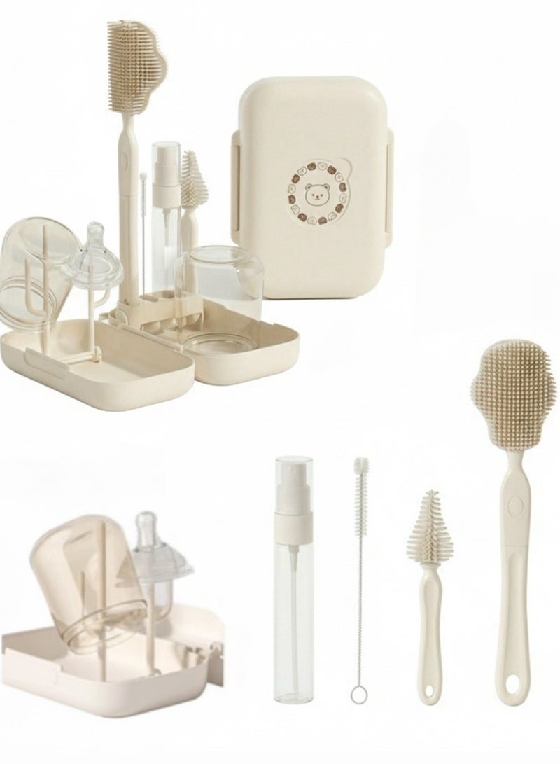 Minitutu 6-in-1 Baby Bottle Brush Set with Drying Rack & Case - Silicone Travel Bottle Cleaner Kit for Newborns - Portable Organizer with Nipple & Straw Brush, Soap Dispenser - BPA Free Essentials - Image 1