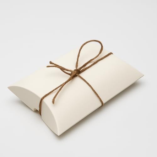 mudrit Pillow Paper Boxes - Set of 50 with Jute Twine | Decorative Folding Paper Gift Boxes for Gifting Chocolates, Dryfruits, and Candies | Size 5.5" x 3.5" (White) - Image 4