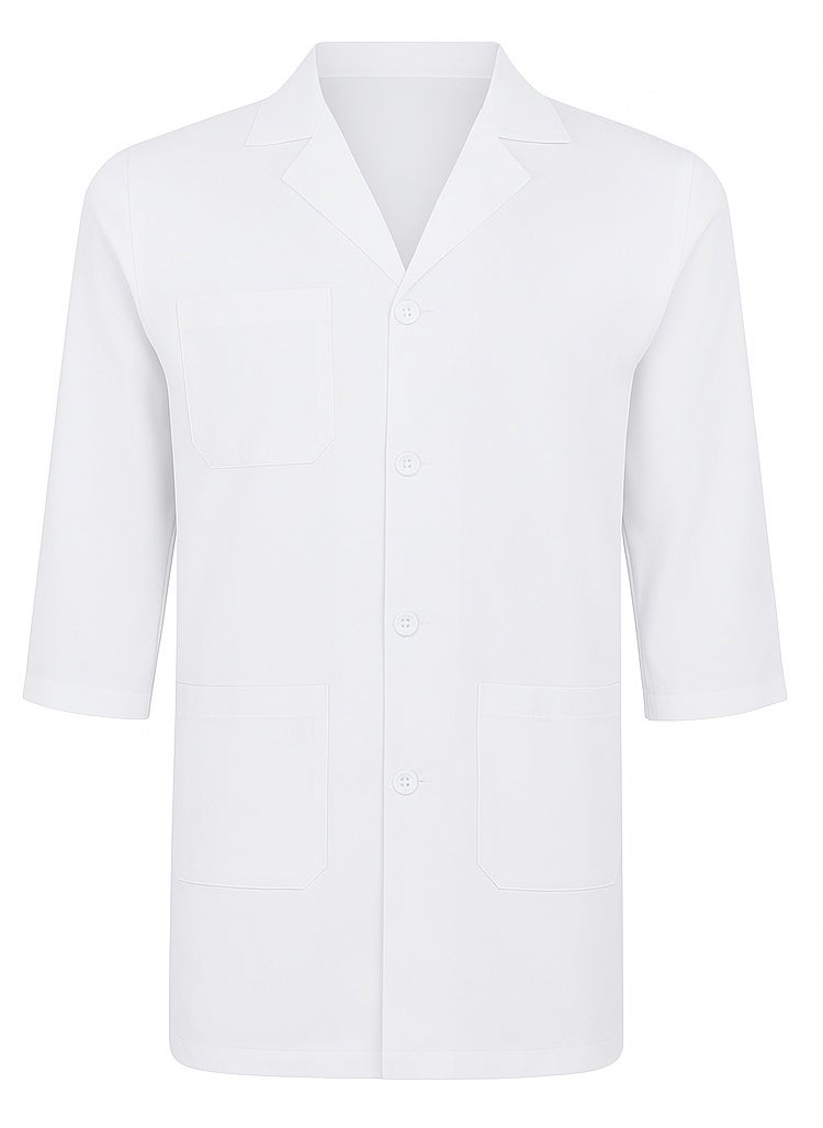 Generic White lab coat everyday uniform for professional doctor nurse dentist industrial worker barber students men women unisex full long length pockets for school work hospital saloon  - Image 1