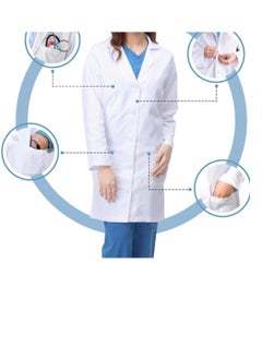Generic White lab coat everyday uniform for professional doctor nurse dentist industrial worker barber students men women unisex full long length pockets for school work hospital saloon  - Image 4